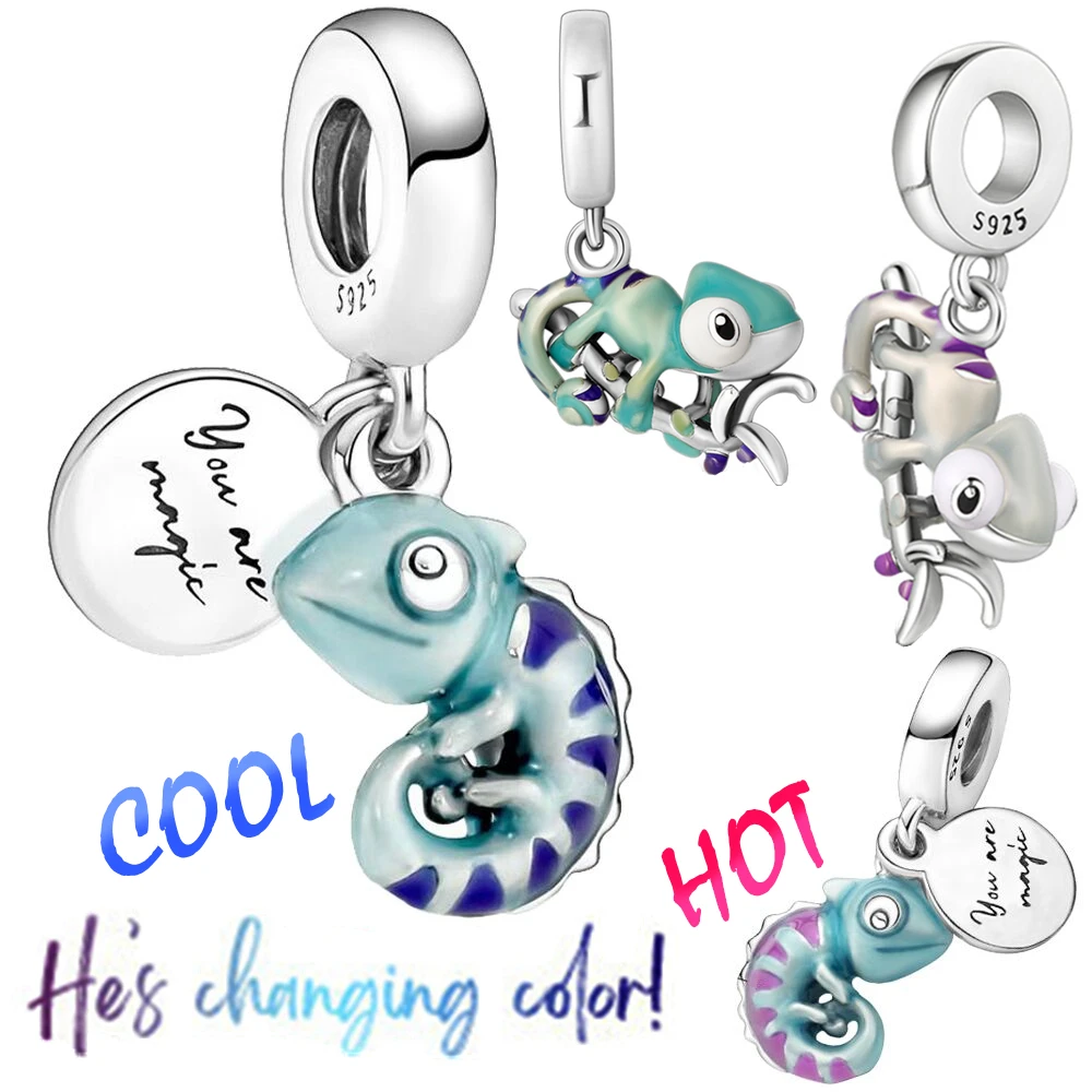 Colour-changing Chameleon Dangle Charms Silver Colour Fit Original Silver Colour Bracelet Pendant Charm for Women Jewelry