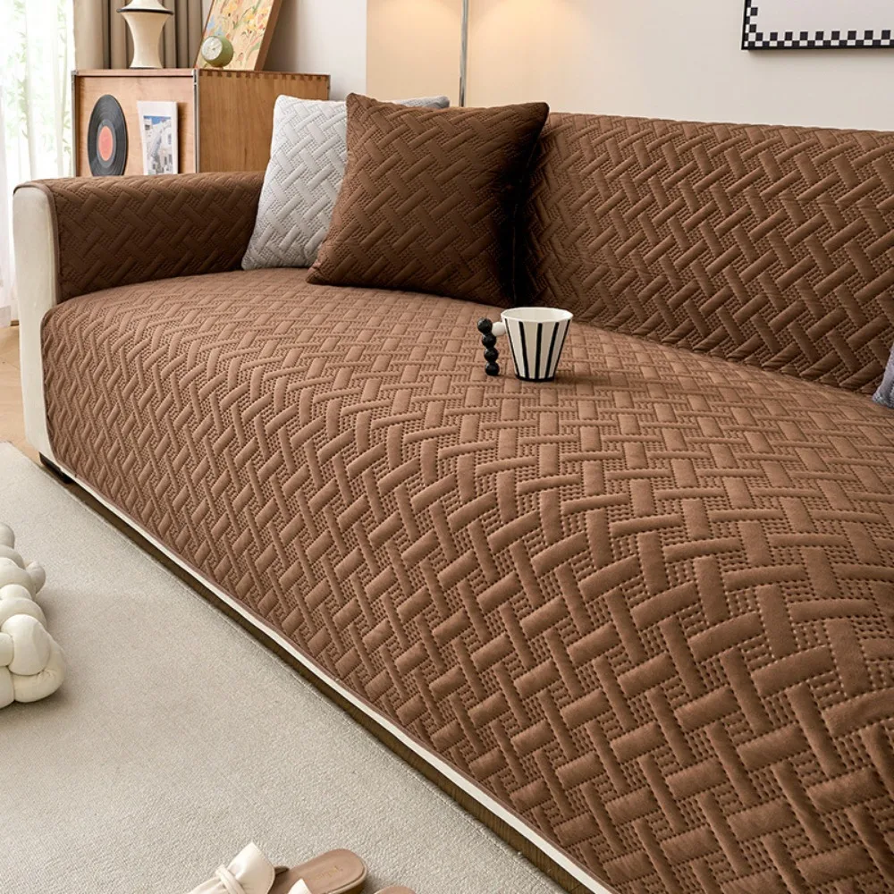 

Non-slip Design Dutch Velvet Sofa Cover Stretch Fabric Anti Slip Full Cover Sofa Cover Dirt Resistant Striped Pattern