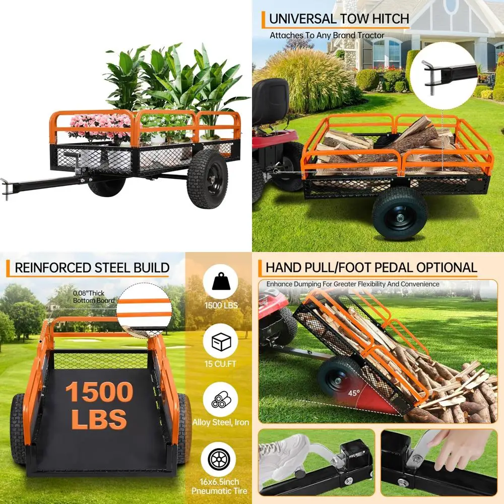 

All-Terrain Steel Dump Cart with Foot-Pedal Unload for Yard and Garden Use - Hauling Dirt, Mulch, and Rocks