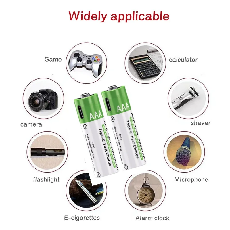 1.5V AAA Rechargeable Lithium Battery Type-C Port Fast Charging for Wireless Mouse Replacement Battery