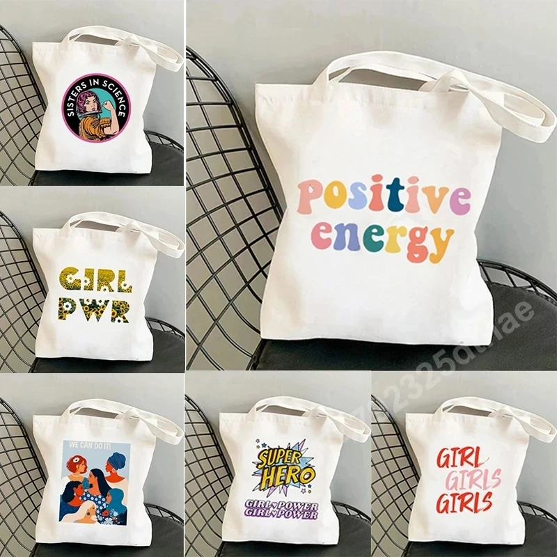 

Женская сумка через плечо Energy Girl Power, милая винтажная сумка Harajuku, парусиновая сумка для покупок, модная сумка, женская сумка, декор
