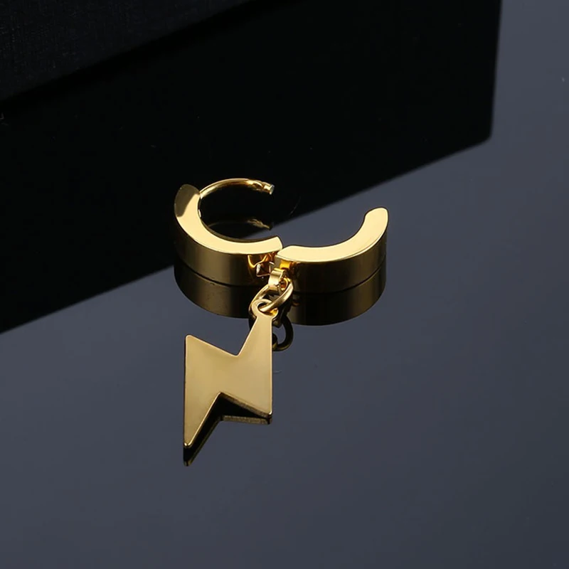 2pc Punk Hiphop Lightning Pendant Stainless Steel Earring korean fashion Women Men Circle Ear Stud Earring Jewelry Ear Accessory view 3