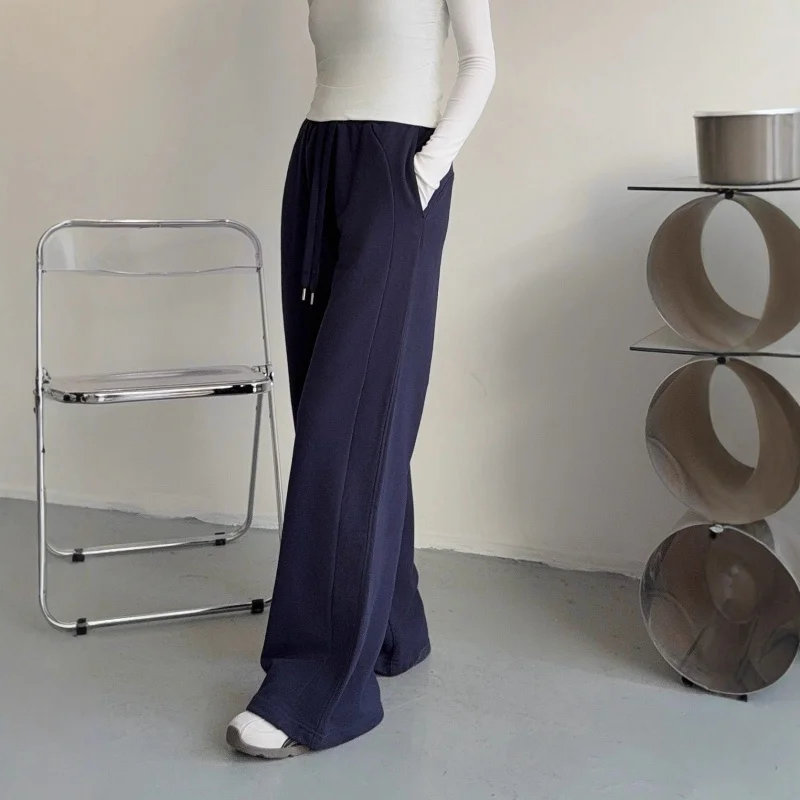 

Women Drawstring Wide Leg Sweatpants High Waist Straight Fit Soft Draped Yoga Fitness Trousers Minimal Athletic Lounge Pants