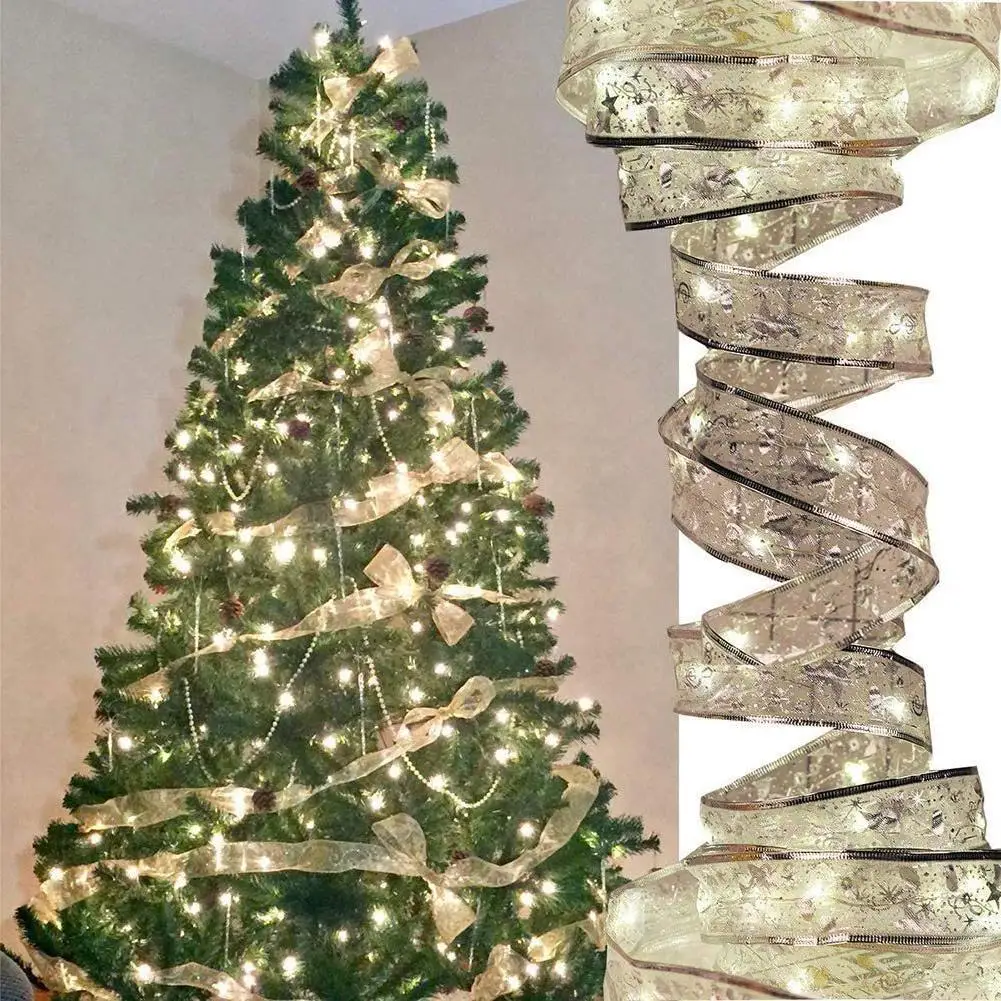 Christmas Ribbon LED String Lights Christmas Decorations Christmas Tree Decoration Hanging Gifts Stamping Double Ribbon Ambience