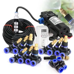 110-220V Power Supply Self-priming Pump Timing Spray Kit Greenhouse Garden Lawn 8mm PE Hose Brass Nozzle Automatic Mist Watering
