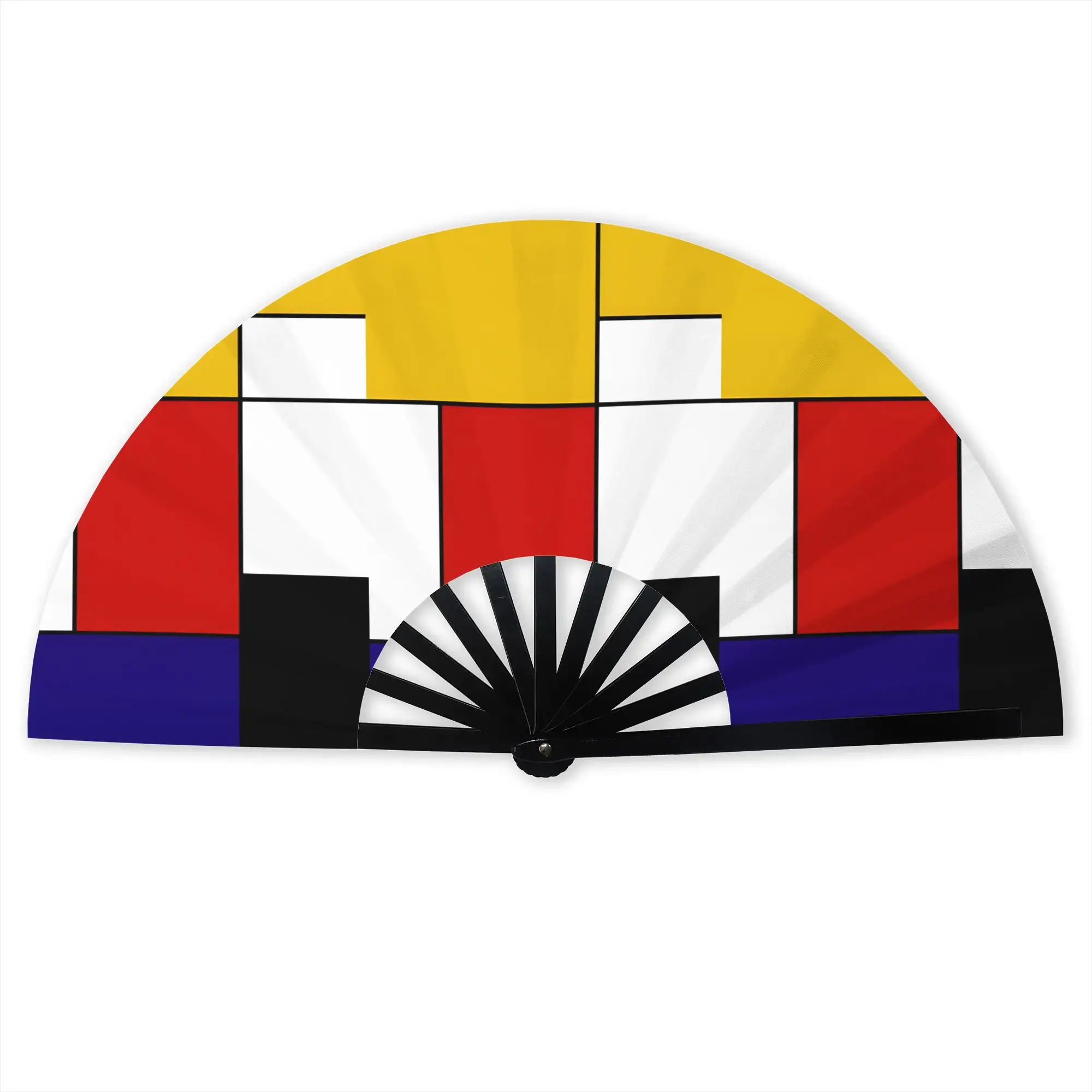 Customized Abstract Art Mondrian Portable Pocket Fan Camping  Polyester Folding Fan Chinese Dance Handheld Cooling Fans