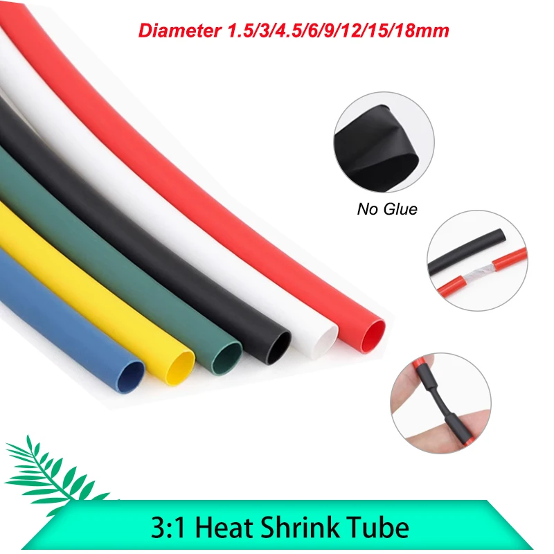 

1m - 10m 3:1 Heat Shrink Tube No Glue Dia 1.5/3/4.5/6/9/12/15/18mm Insulated Shrinkable Wire Protector Cable Repair Wrap Sleeve