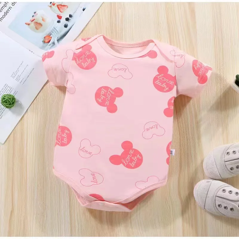 Summer Newborn Baby Boys Bodysuits Short Sleeve Cotton Infant Jumpsuit Cartoon Mickey Mouse Cow Kid Girl Clothes Costume Pajamas