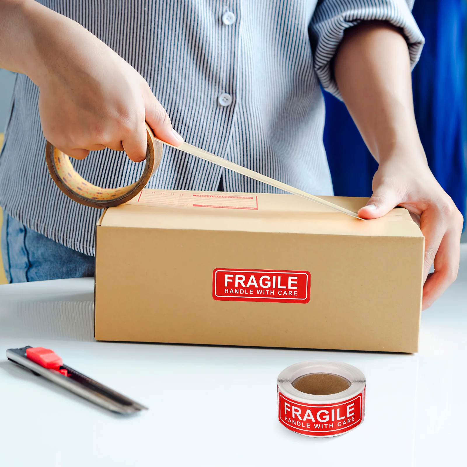 

150pcs Fragile Warning Labels Handle With Care Shipping Stickers For Cartons Steel Drums Strong Adhesive Lightweight