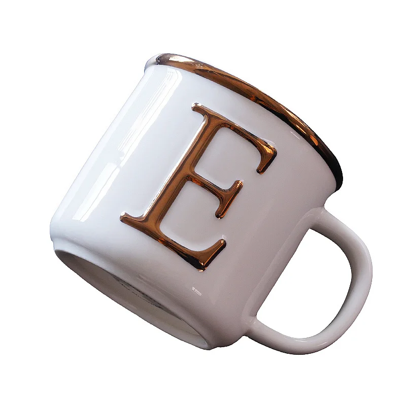 550ml Light Luxury Nordic Three-dimensional Letter Cup With Gold Relief Ceramic Mug Trendy Bone China Couple Cup Creative Mug