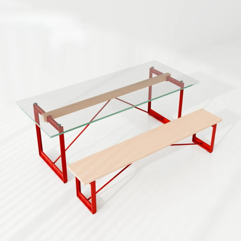 

Workbench Solid carbon steel Solid wood tempered glass Industrial style dining table