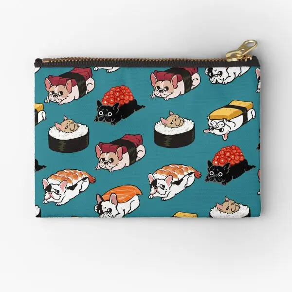 Bolsas com zíper para mulheres e homens Sushi, Frenchie, Bolso de Moedas, Bolsa de Embalagem, Carteira Pura, Calcinhas, Dinheiro Pequeno, Meias, Cosmético, Roupa Interior, Chave