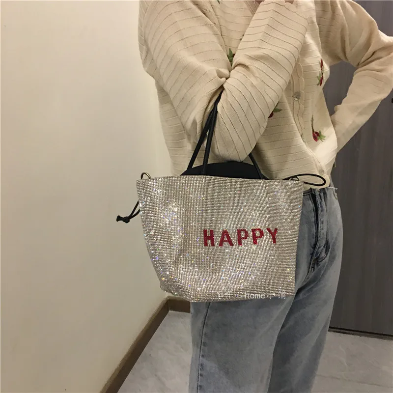 High Quality Bucket Bag Women\'s Handbag Crystal Shiny Rhinestones Diamond Evening Bag Wedding Party Clutch Purse Messenger Bag