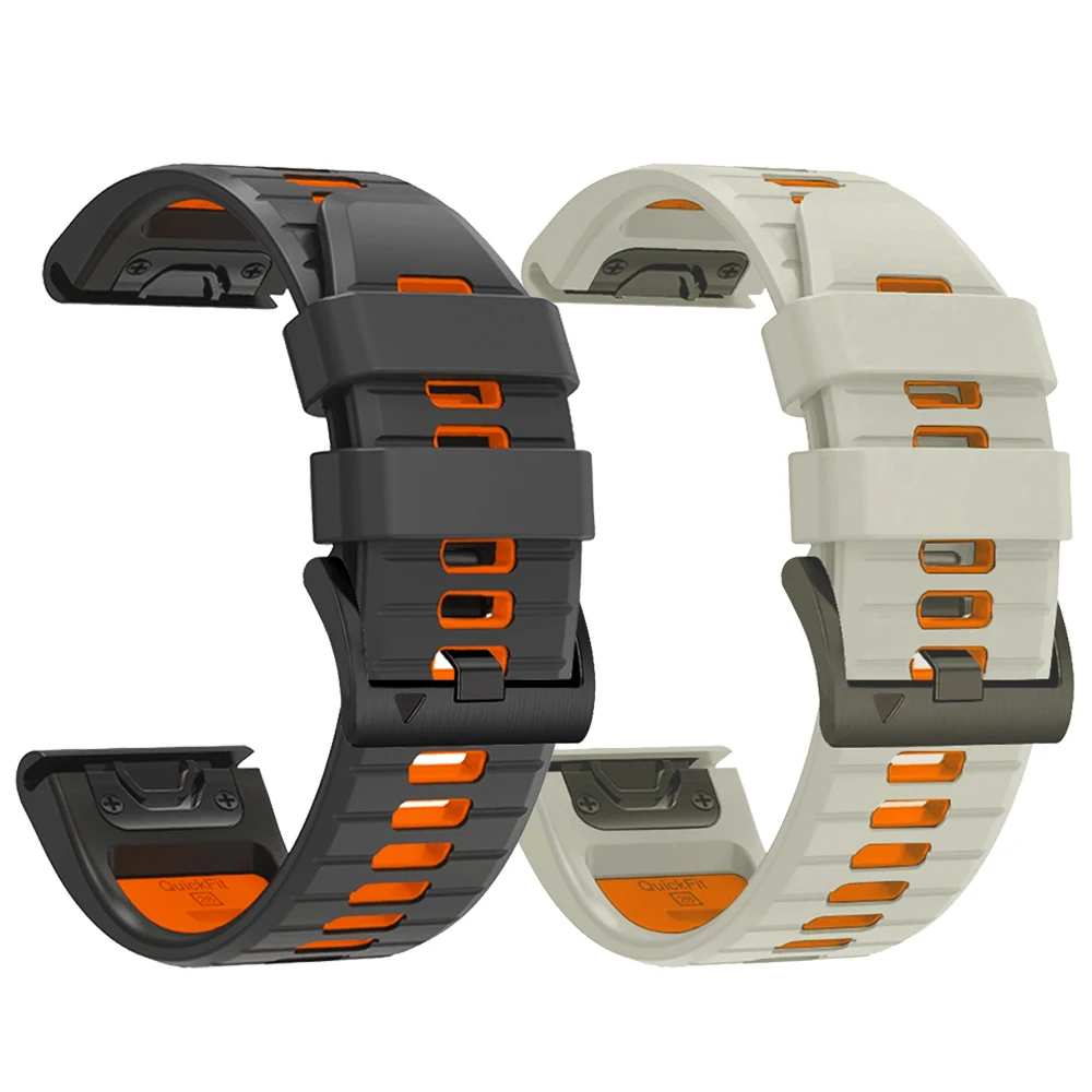 QuickFit 26mm 22mm Two Tone Silicone Strap Compatible With Garmin Fenix 7X 7 Pro 6 6X/Epix Pro Gen 2 51mm 47mm/Tactix Watch Band