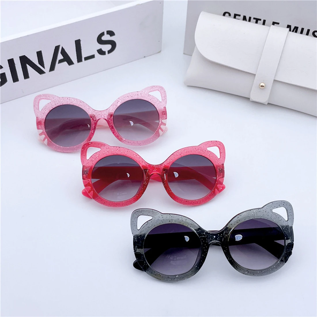 Kids Fashion Cute Cartoon Cat Sunglasses Children Lovely Fox Ears Round Eyeglasses Boys Girls Baby Beach Photography Glasses