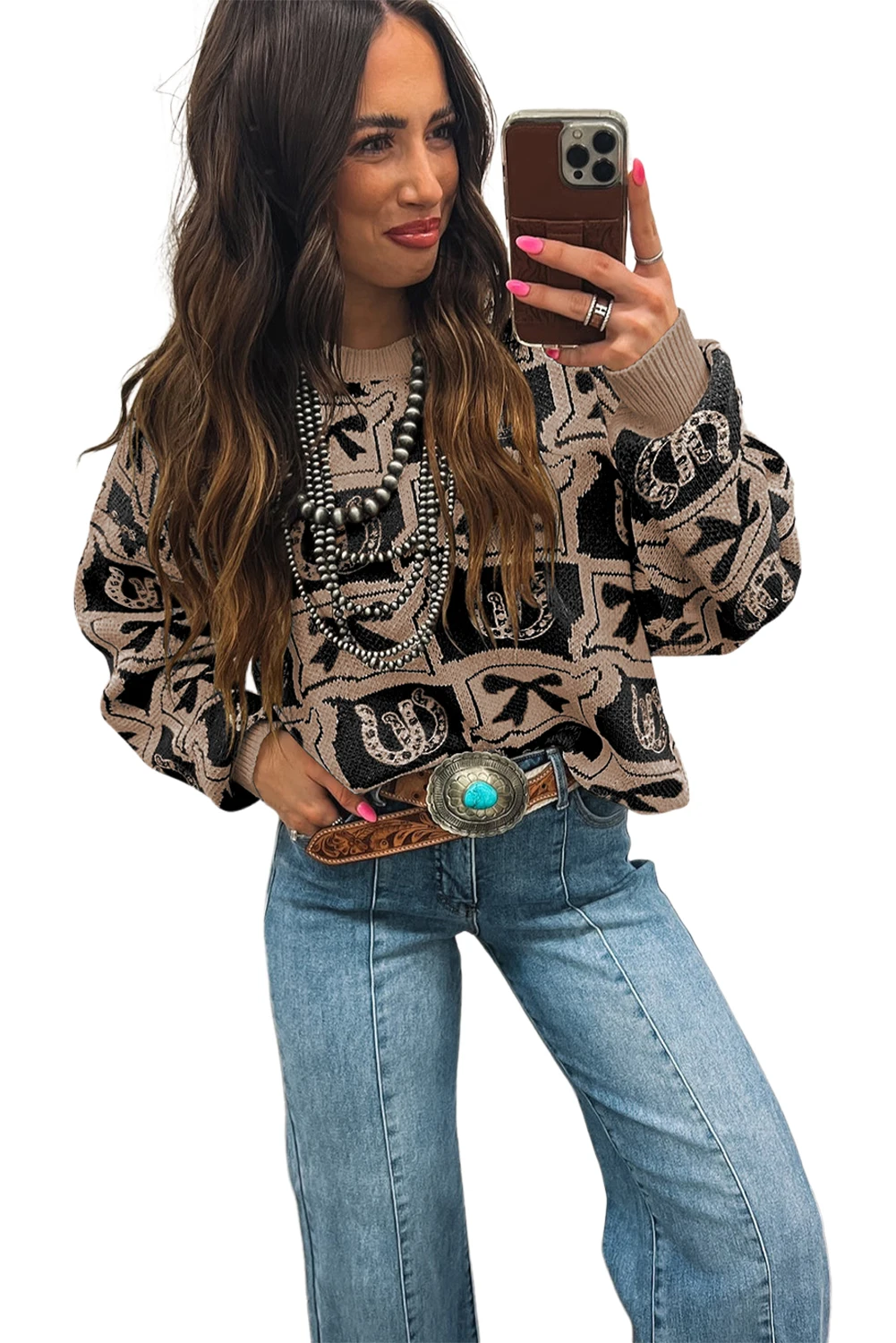 

Новый женский осенне-зимний пуловер с длинными рукавами и цветочным принтом, теплый вязаный свитер LD800077