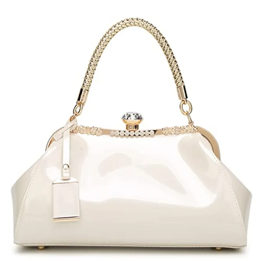 Glossy Patent Leather Handbag for Women Top Handle Tote Bag Evening Shoulder Bag Wedding Satchel Retro Purse