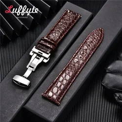 Business Crocodile Pattern Leather Watch Strap 18mm 20mm 22mm 24mm Universal Strap Butterfly Buckle Band Leather Bracelet + Tool