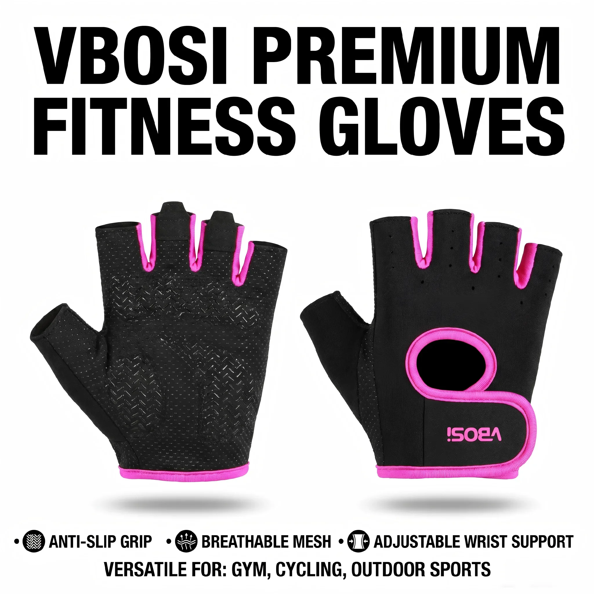 VBOSI Women Fitness Gloves Breathable Non-Slip Half Finger Gym Gloves for Weightlifting Cycling Training Workout