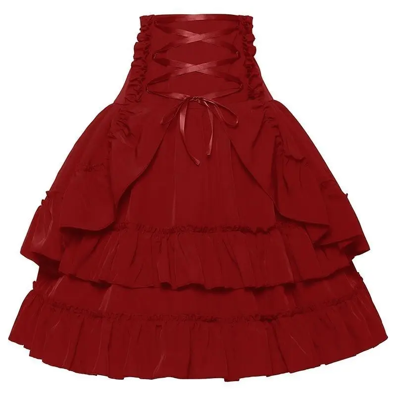 Vintage Gothic Y2k Lolita Women Medieval Half Skirt Fluffy Layered Puffy Skirt Cosplay Fashion Summer Mid Waist Skirt