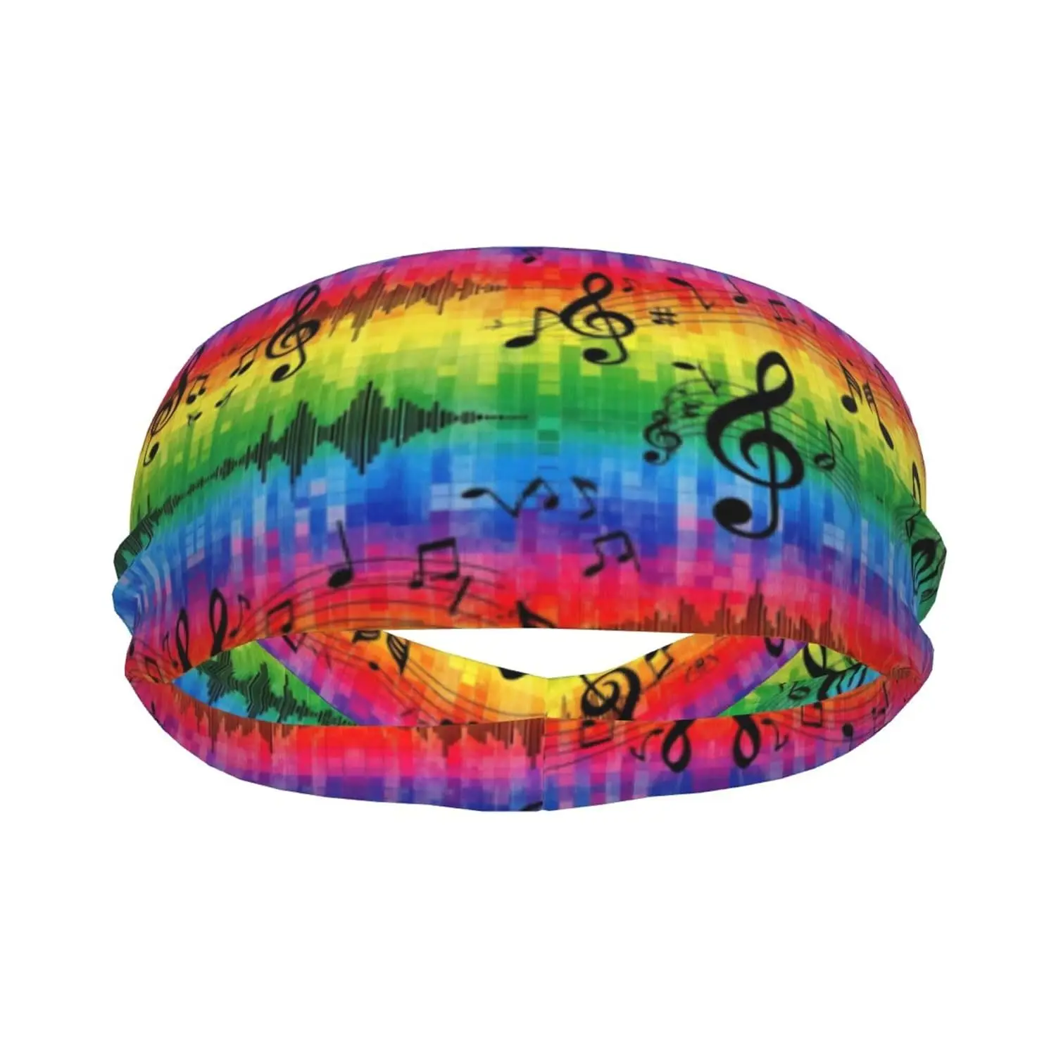 Rainbow Music Notes White Head Ribbon Headwear Men's Women Beauty Skinny Sport Decor for Running Travel Shower Long Multi Style