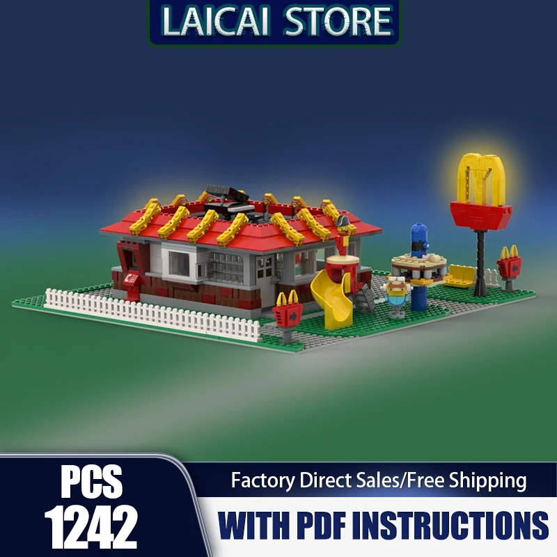 

CIty Street View Moc Building Blocks Vintage McD's Model Technology Gift Construstion Famous Scene DIY Assembly Holiday Set Toys