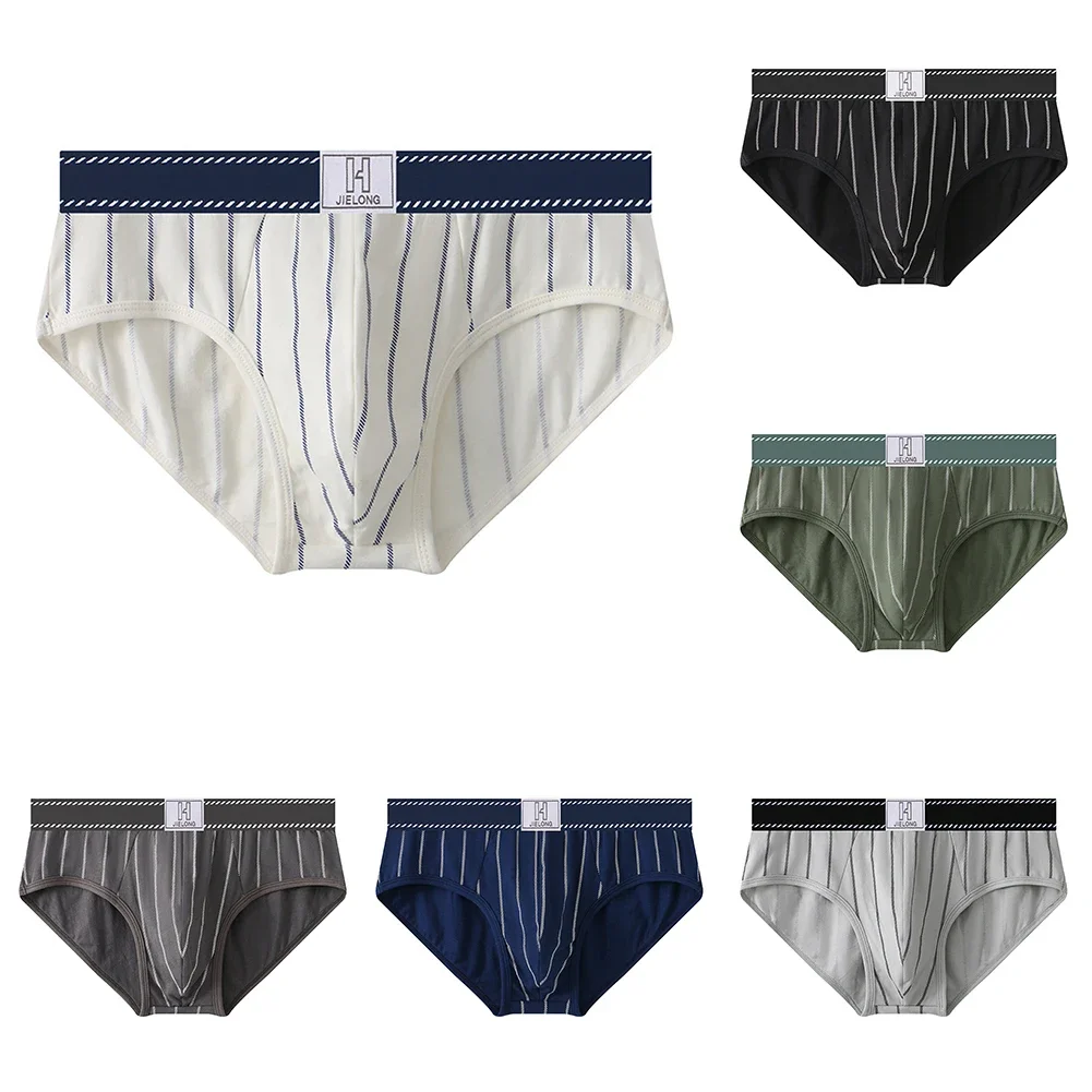 Męska seksowna bielizna Bawełniana bielizna w paski Średni wzrost U-wypukłe figi Majtki