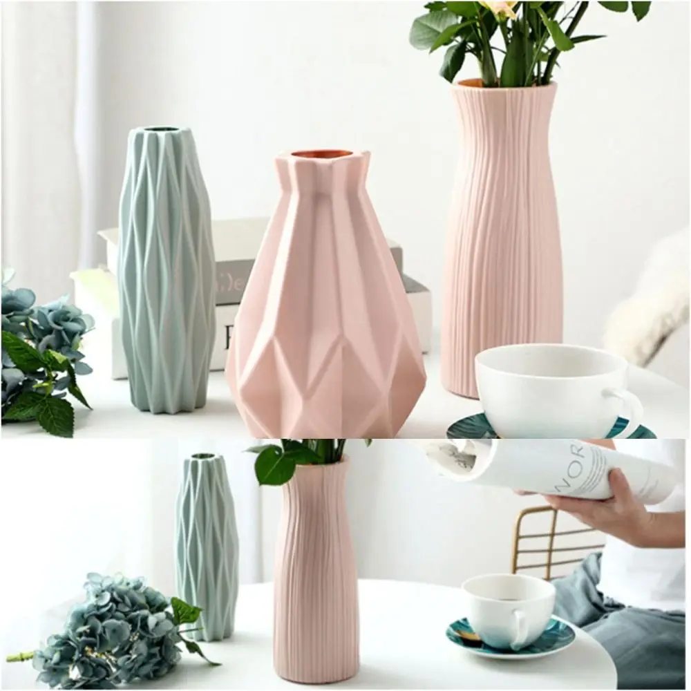 Imitation Ceramic Nordic Flower Vase Durable Creative Plastic Flower Pot Simple Flower Arrangement Container Home Decoration