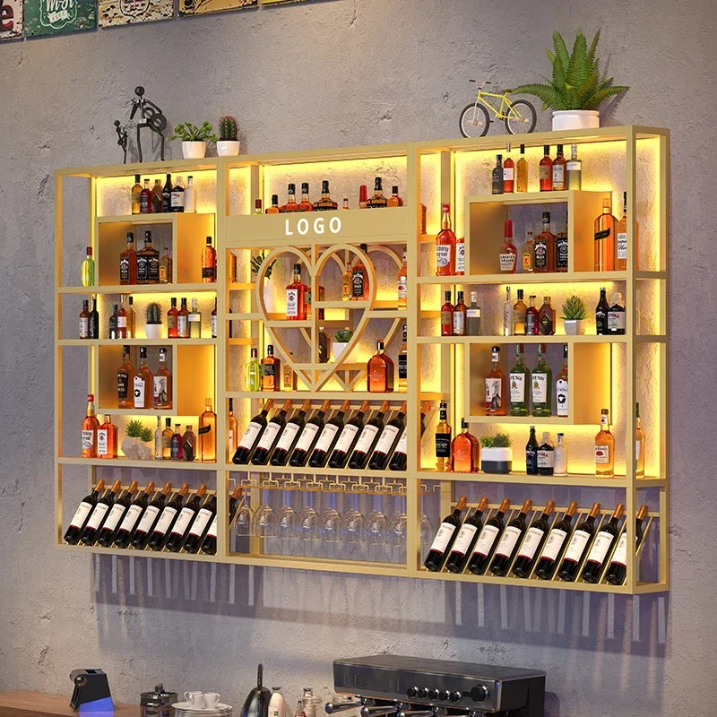 Display Storage Wine Rack Organizer Free Standing Gold Display Large Wine Rack Industrial Wall Counter Bar Schrank Decoration