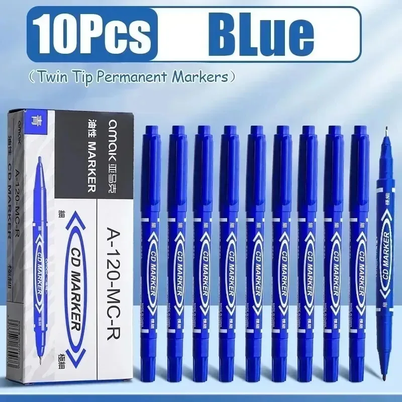 10-delige set stiften met dubbele punt, zwart/rood/blauw, ideaal voor tekenen, schetsen, schrijven en doodling