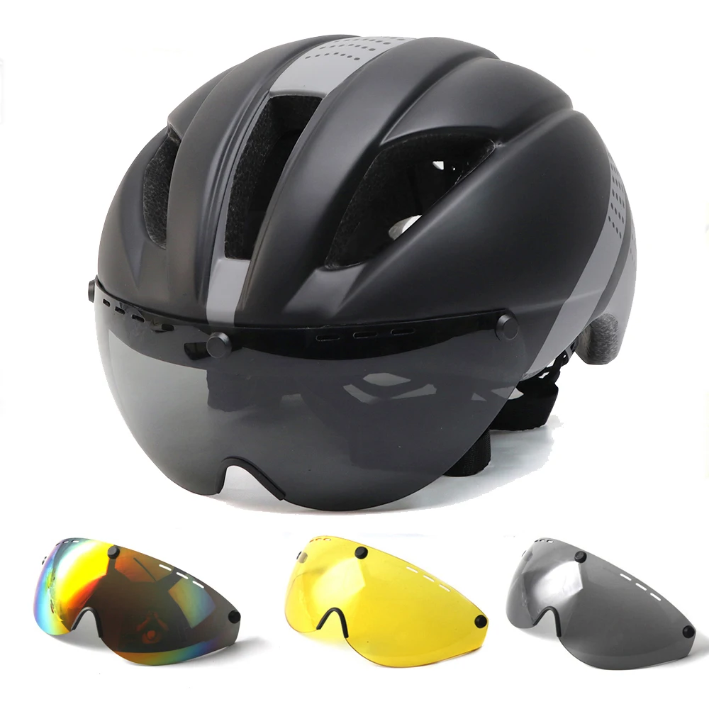 

Lens Magnetic Goggles Cycling Helmet Road Racing Bike Helmet With Removable Lenses Sun Outdoor Helmet Safety Cap