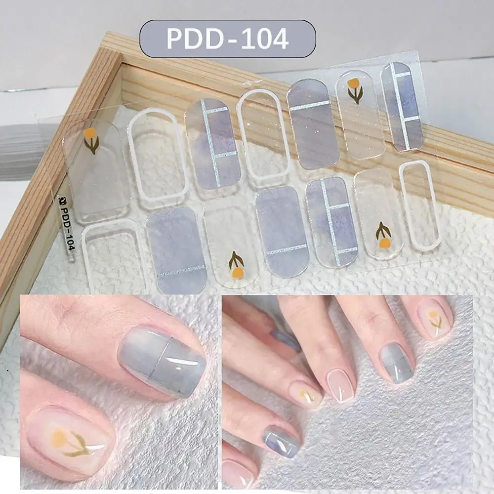 Semi Cured Gel Nail Stickers Floristic Full Cover Gel Nail Polish Strips 14Strips Nail Patch DIY Nail Art Making