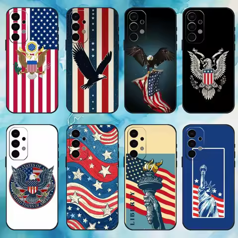 America USA Flag Phone Case For Samsung S25,S24,S21,S22,S23,S30,Ultra,S20,Plus,Fe,Lite,Note,10,9,5G Black Cover
