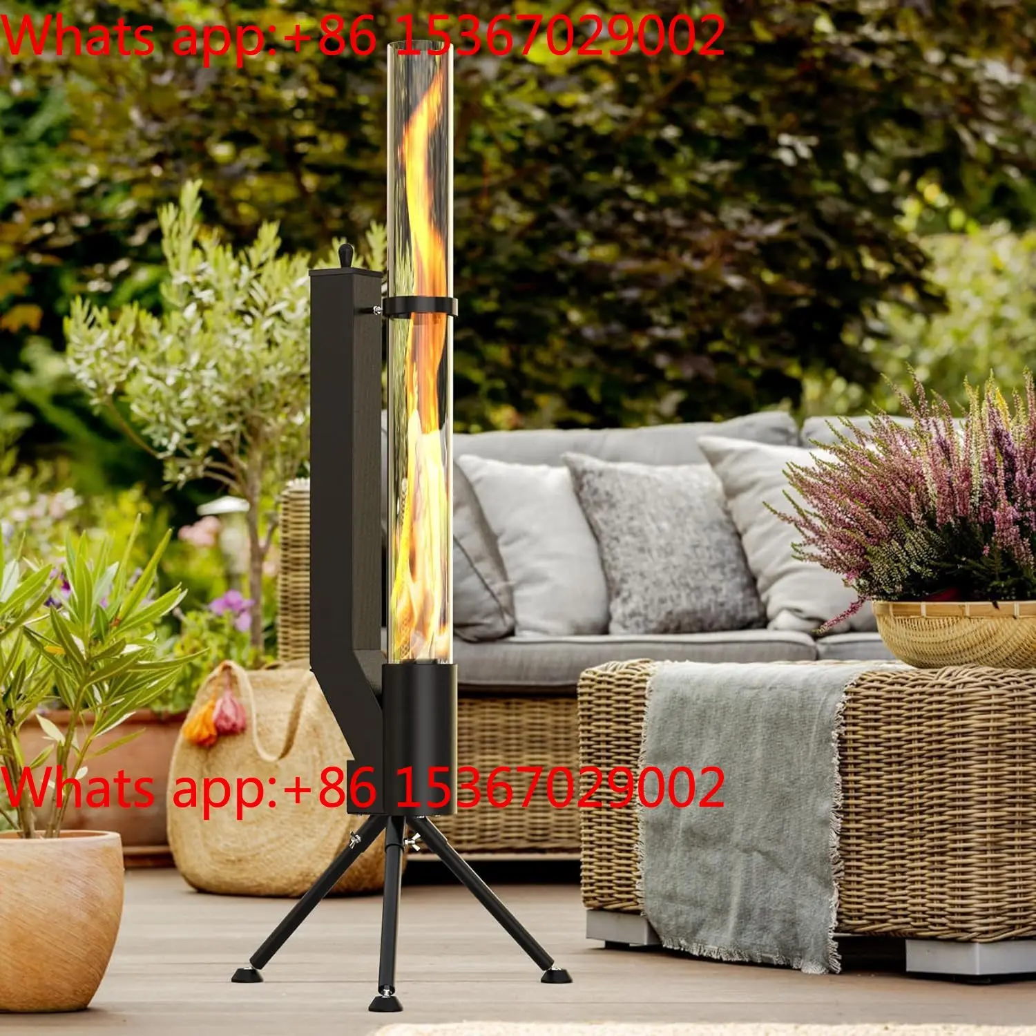 Modern Design Steel Patio Pellet Heater Rocket Fireplace Fire Tube Fire Pipe Column Stove with Torch for Villas