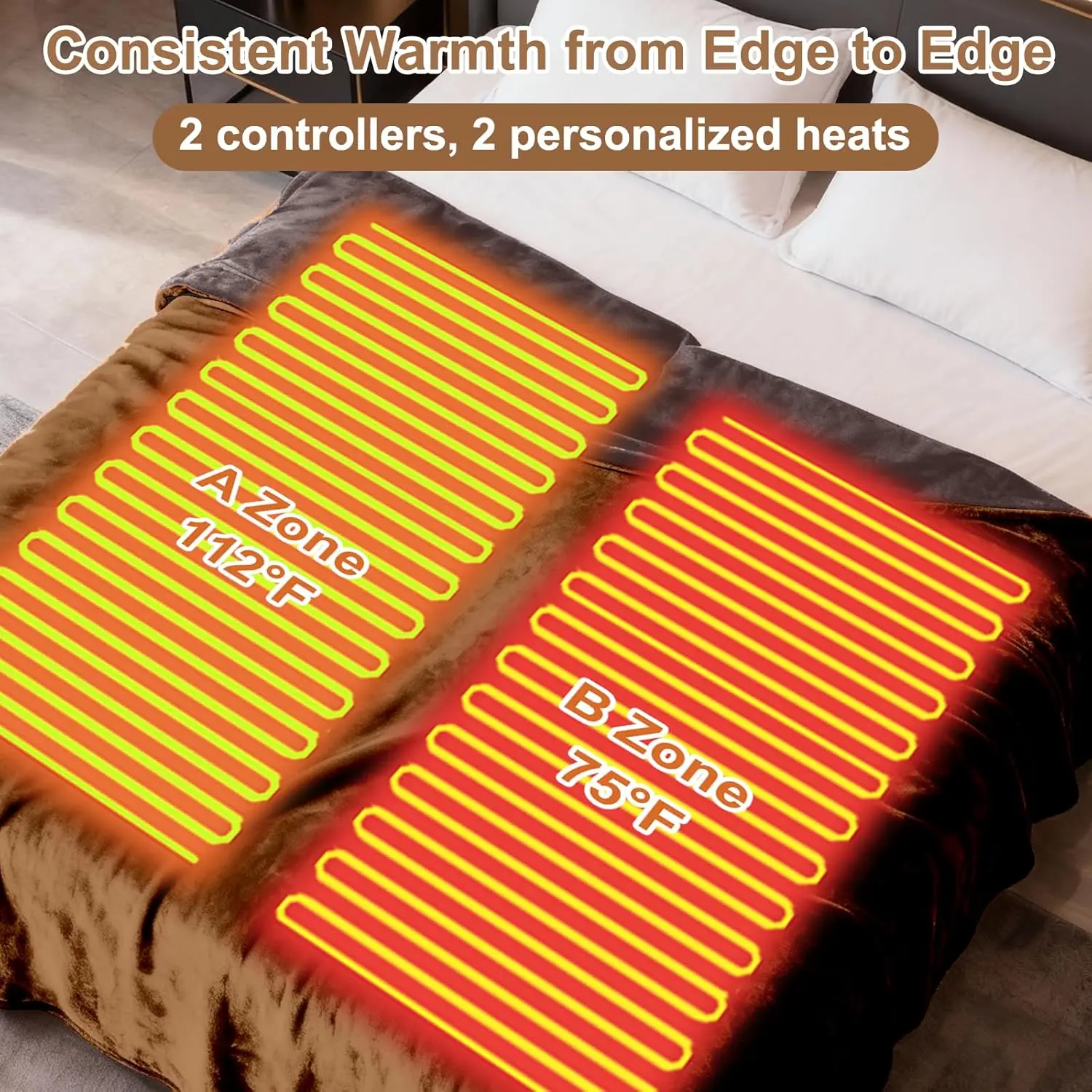 King 90x100 Electric Heated Blanket with Dual Control, 12 Heat Levels, Timer, Overheat Protection, Machine Washable