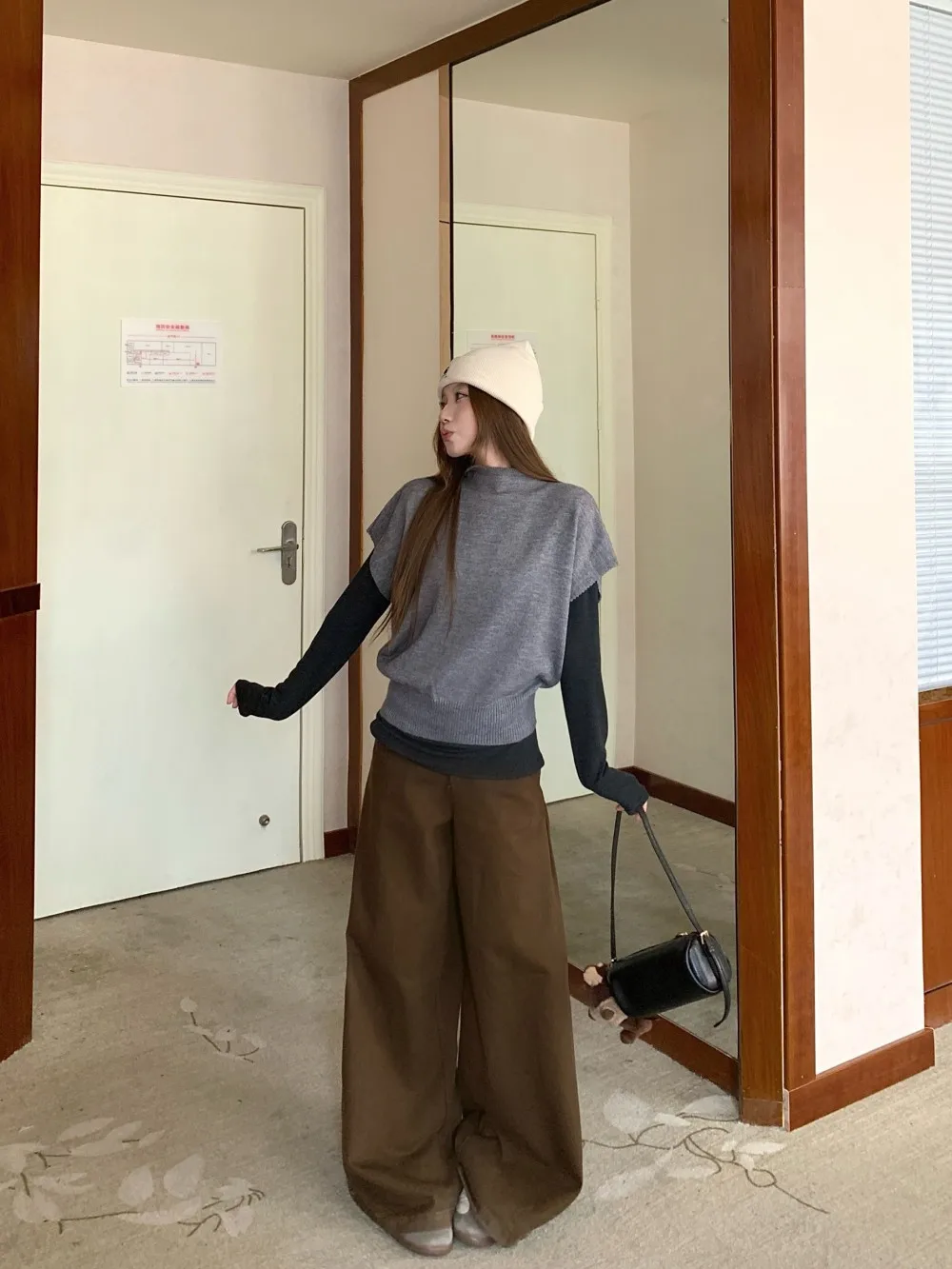 Ele conjunto de suéter e colete de malha solto ajuste longo sve ort sve outono inverno cor pura base irt feminino faion