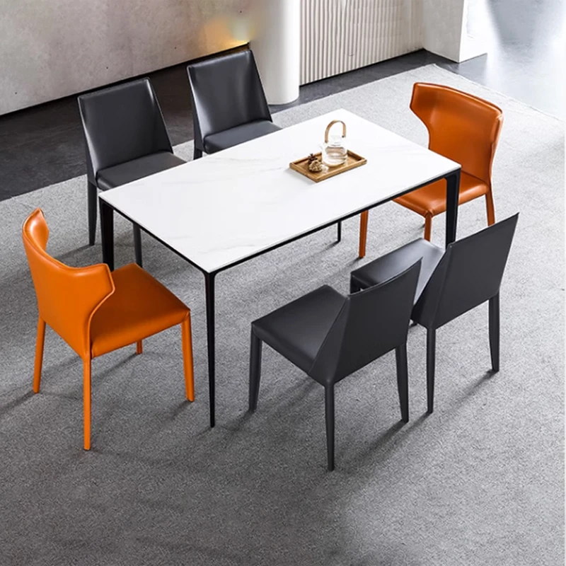 Dinning Table Set Classic 4/6 Seat Modern marble Top Metal Leg And Upholstered Pu Chair Dining Table Set