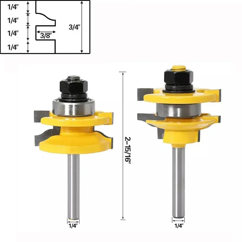 1/4 "2 szt. Zestaw frezów szynowych i stylowych drzwi okno nóż do obróbki drewna nóż czopowy do młynka do drewna