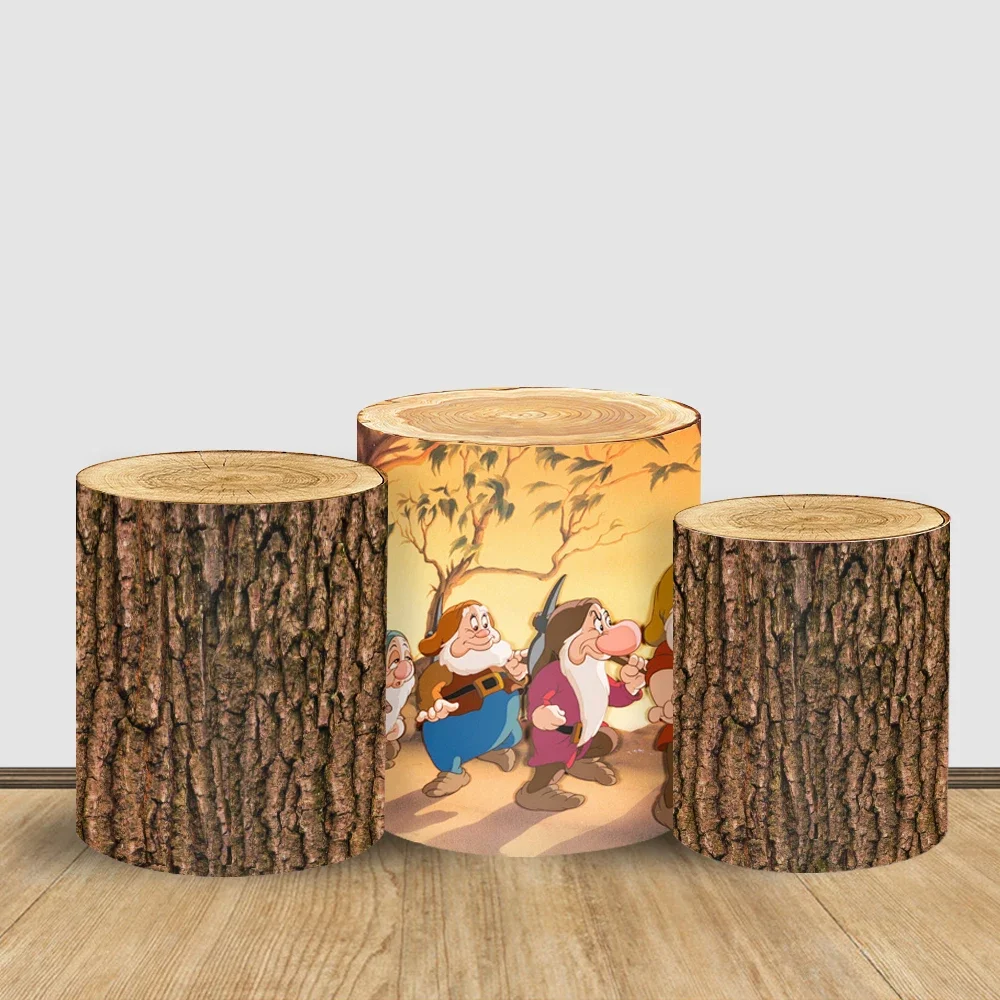 Disney Sneeuwwitje & Dwergen Thema Cirkel Ronde Achtergrond Houtnerf Cilinder Cover Kinderen Meisje Verjaardag Baby Douche Custom Party Decor