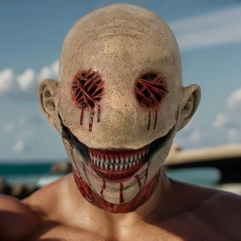 Máscara de payaso aterrador sin ojos, disfraz de fiesta de Cosplay de Halloween, conjunto de cabeza completa, accesorios de vestido de mascarada de carnaval Unisex