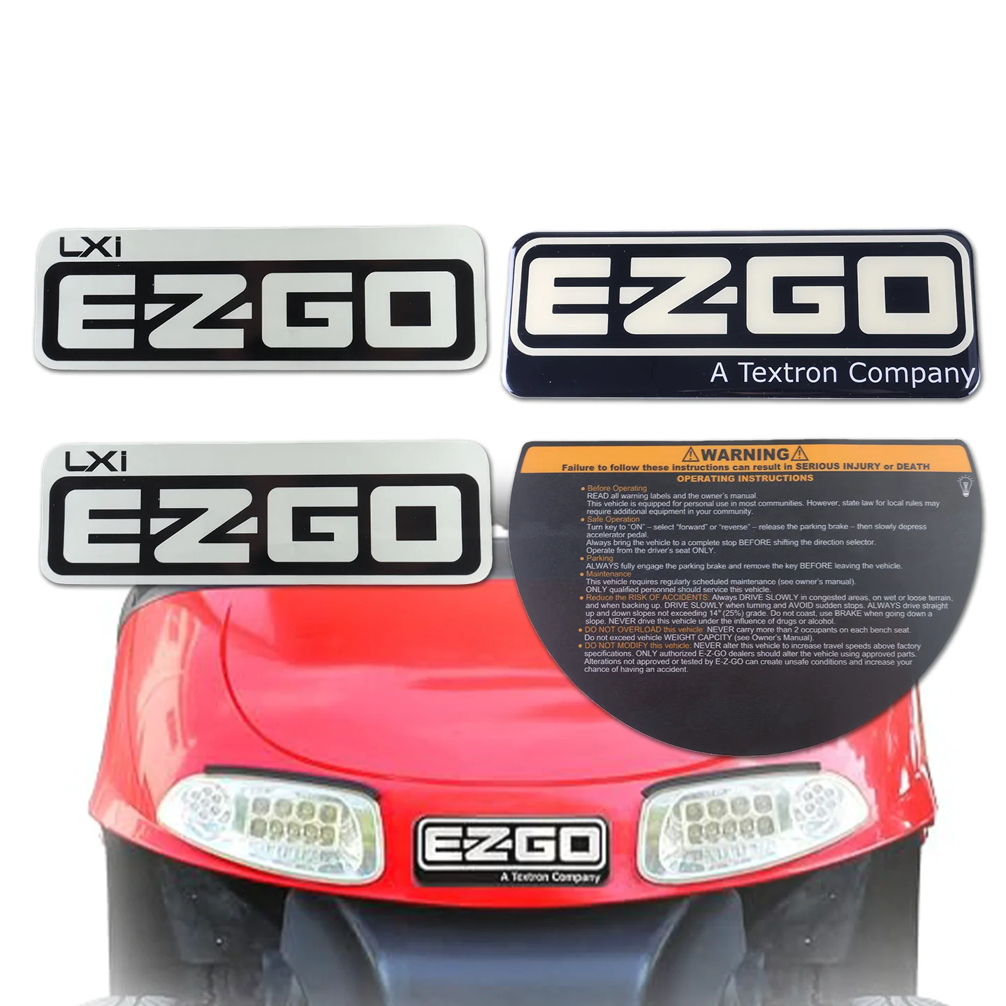 E-Z-GO LXI Decal Logo Kit Side Decoration Decal Front Cowl Logo Steering Wheel Warning Sticker Golf Cart Parts OE 606405 608529