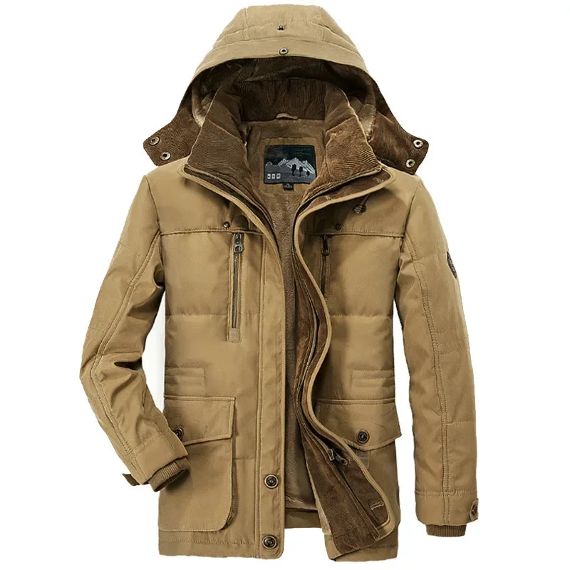 Jaqueta de lã à prova de vento masculina, parka monocromática, casacos grossos quentes, veludo, grossos, casacos multibolsos, plus size, inverno