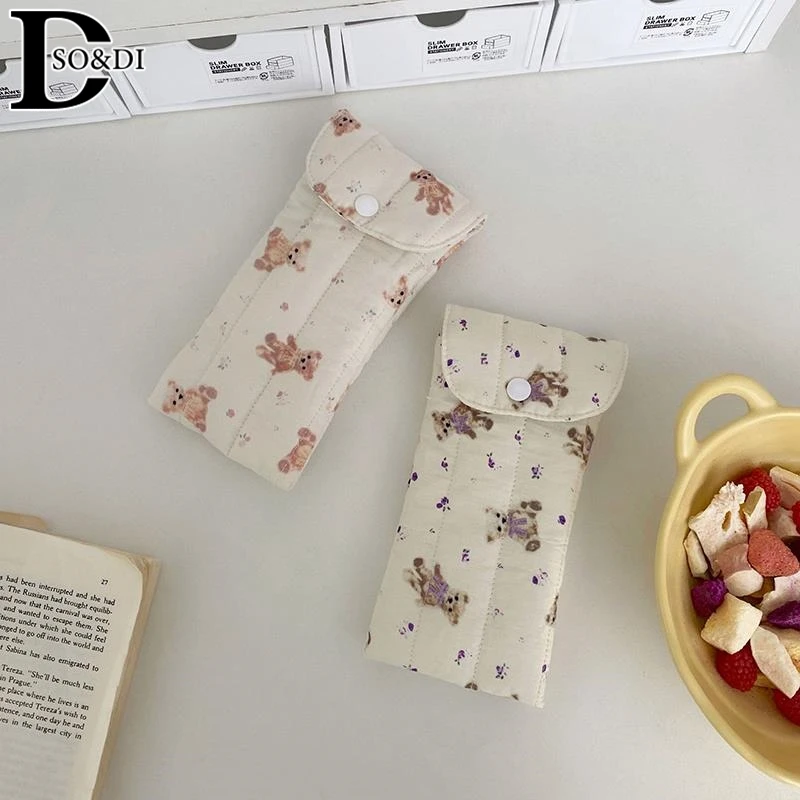 Cartoon Bear Pencil Bag Portable Soft Glasses Storage Container Case Cotton-filled Compression-resistant Sunglasses Pouch