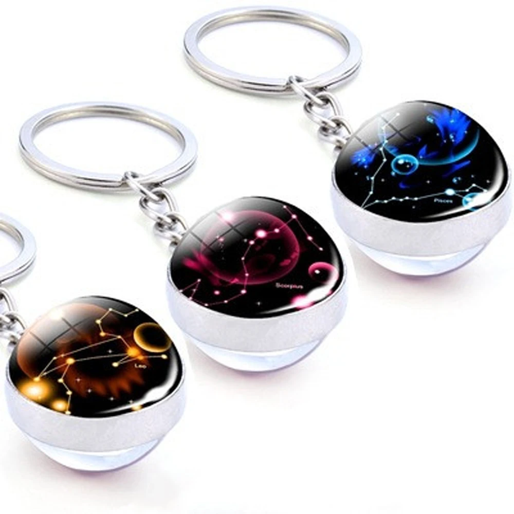 Men Women Birthday Gift Scorpio Jewelry Glass Ball Pendant Keychain Zodiac Keychain Key Rings 12 Constellation