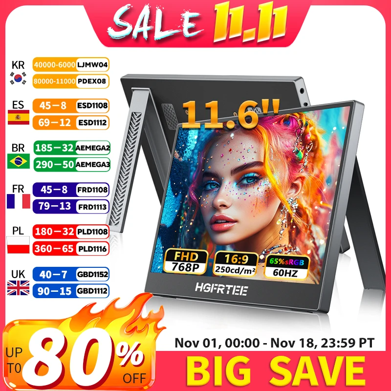 Portable Monitor 11.6inch HGFRTEE - Laptop External Screen Display with Stand And USB-C Connection for Multi-Tasking And Gaming