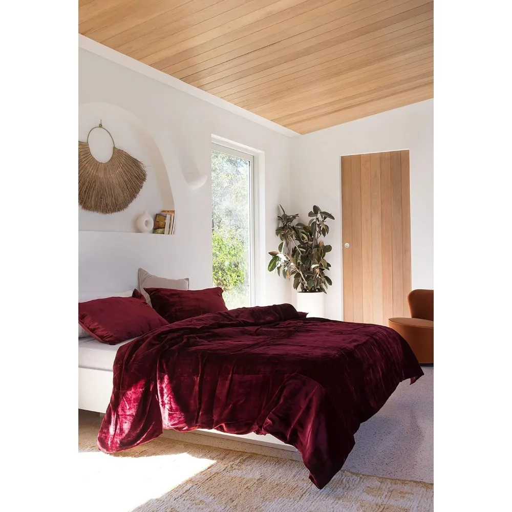 مجموعة غطاء لحاف بوهو مخملي رايون فاخر بلون سادة مقاس مزدوج مريح للغاية (68 ×90)