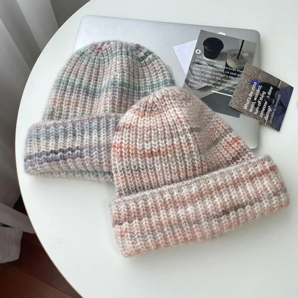 Weather Hat Cozy Knit Hat Premium Unisex Winter Hat Striped Color Matching High Elasticity Knitted Soft for Cycling for Comfort