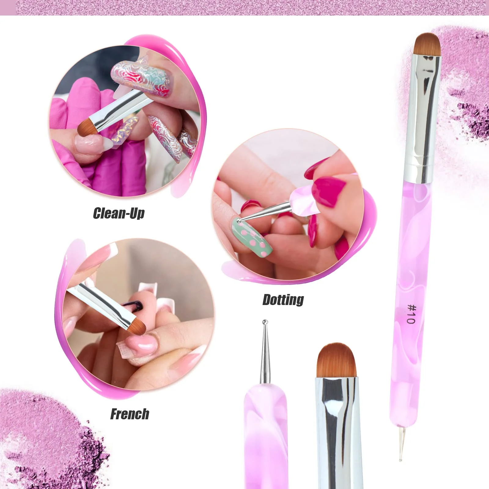 Pennello per nail art 2 in 1, penna punteggiata e fodera per smalto gel, vernice acrilica, polvere per immersione, strumenti professionali per la progettazione di manicure