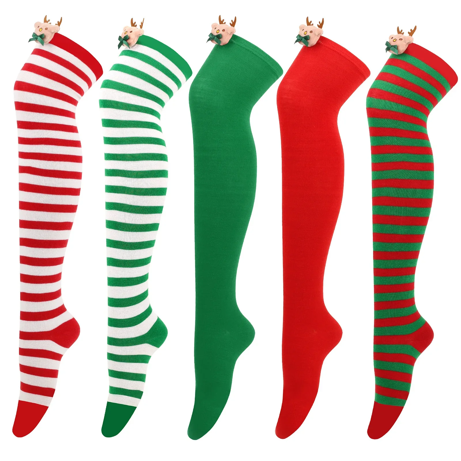 Christmas Stockings Women Striped Fashion Cute Santa Claus Decoration Over Knee Socks Xmas Autumn Winter Cosplay Party Stockings