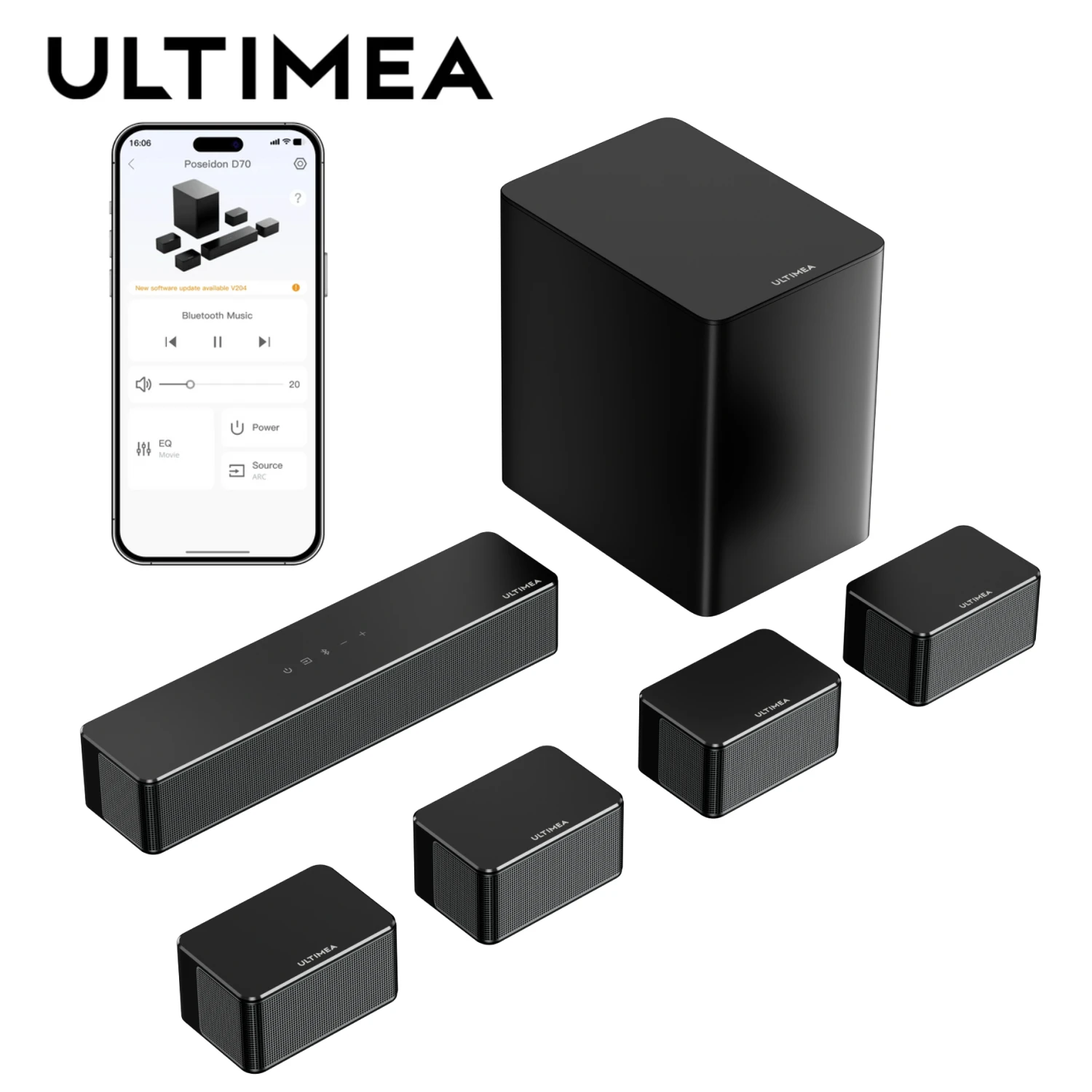ULTIMEA 7.1 Système de son Surround Barre de son pour TV avec contrôle APP, haut-parleur Bluetooth Home Cinema avec caisson de basses sans fil 6,5"